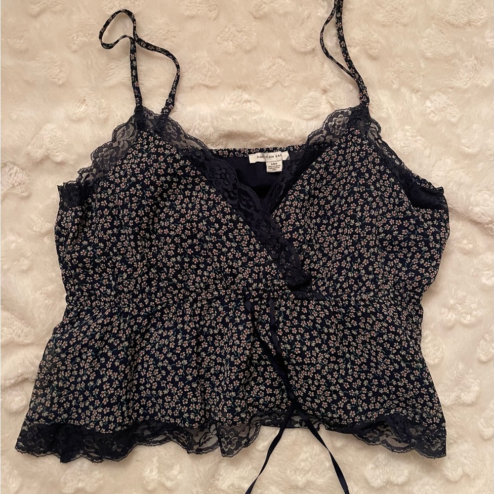 Black and White Ruffled Wrap Camisole